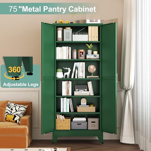 Metal Pantry Cabinet with 2 Doors and 5 Adjustable Shelves