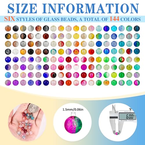 About 144 Colors 1200PCS 6mm Crack Glass Beads Bracelet Making Set (1200 Count)