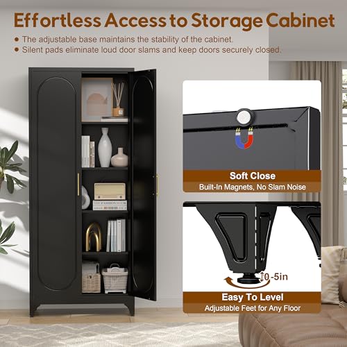 75" Tall Pantry Storage Cabinet with Doors and 4 Adjustable Shelves