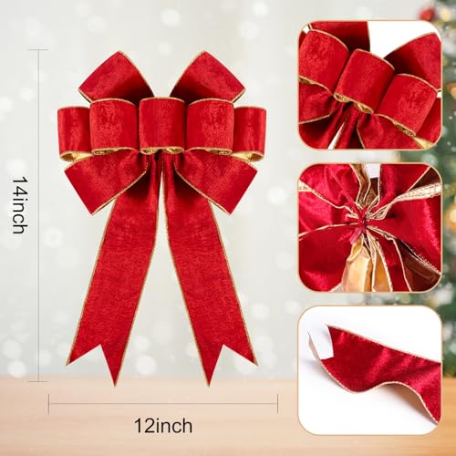 1Pack Large Christmas Bows Velvet Red Bows Holiday Red Christmas Bows Decorations for Wreath Velvet Bows Decor for Christmas Tree Topper