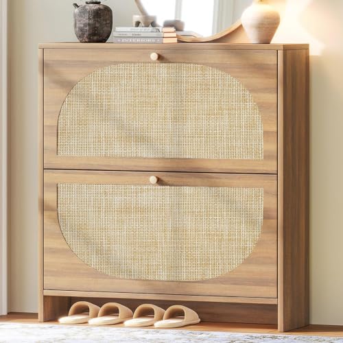 Rattan Arched Accent Shoe Storage Cabinet