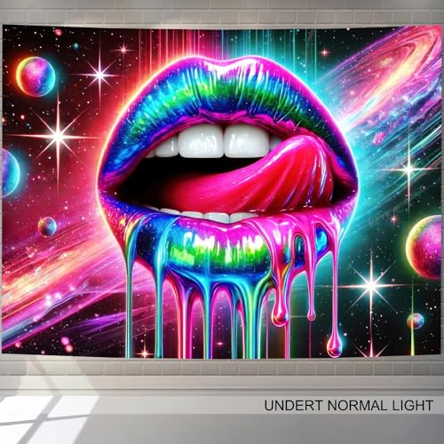 Blacklight Tapestry Rainbow Lips Neon Decor 78 x 59 Inch