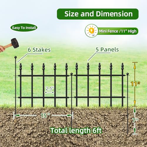 Decorative Metal Garden Fence 11" x 6'