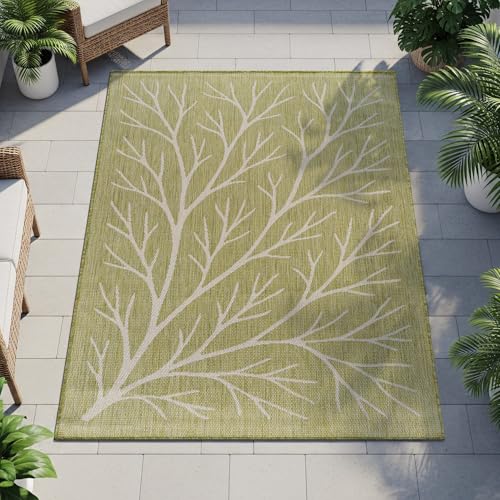 Washable Indoor Outdoor Rug 9x12 Modern Area Rugs Branch Pattern Non Shedding Waterproof Easy Clean Patio Deck Porch Living Room Bedroom Garden RV (108 Sq Ft)
