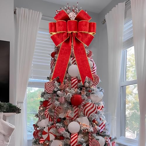 2pcs Large Christmas Bows Velvet Red Bows Holiday Red Christmas Bows Decorations for Wreath Velvet Bows Decor for Christmas Tree Topper