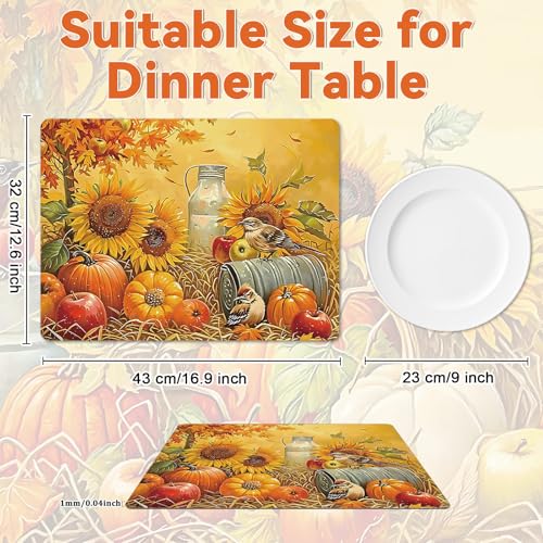 Fall Plastic Placemats Set of 6 Pumpkin Table mats 17×13×0.04in (6 Count)