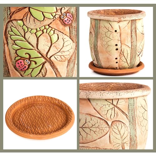 Ceramic Pot with Drainage Hole and Saucer