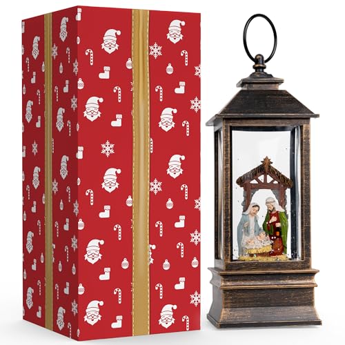 10'' Musical Snow Globe Lantern Lighted Nativity Manger Scene Water Lantern Swirling Glittering Home Decoration and Gift