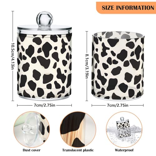 2 Pack Qtip Holder Organizer Dispenser Black Cow Skin Print Bathroom Storage Canister Cotton Ball Holder Container for Cotton Pads (2 Count)