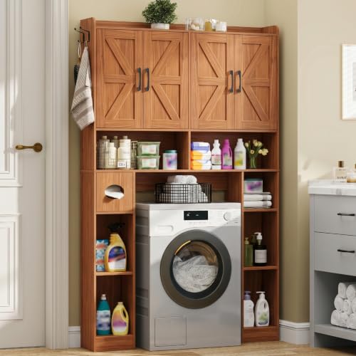 Farmhouse Over The Toilet Storage Cabinet with 4 Barn Doors