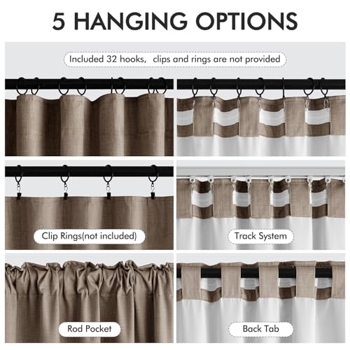 100% Blackout Back Tab Pleat Linen Curtains 50" Wx102 L (2 Count)