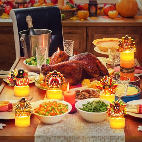 Thanksgiving Decorations Indoor 12 Pack Turkey Flameless LED Candles Battery Operated Tea Lights for Thanksgiving Table Decorations Centerpieces (12 Count)