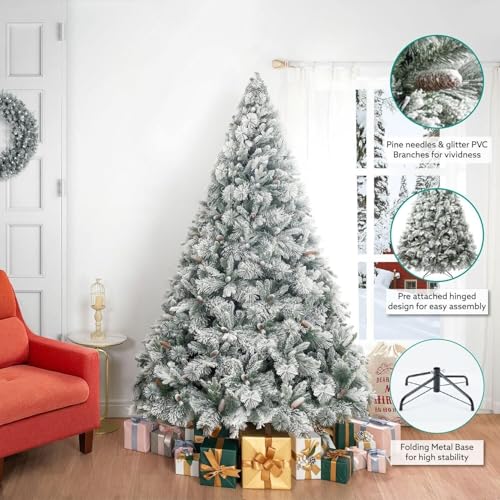 Glasgow 6.5ft Frosted Prelit Artificial Christmas Tree with Pine Cones