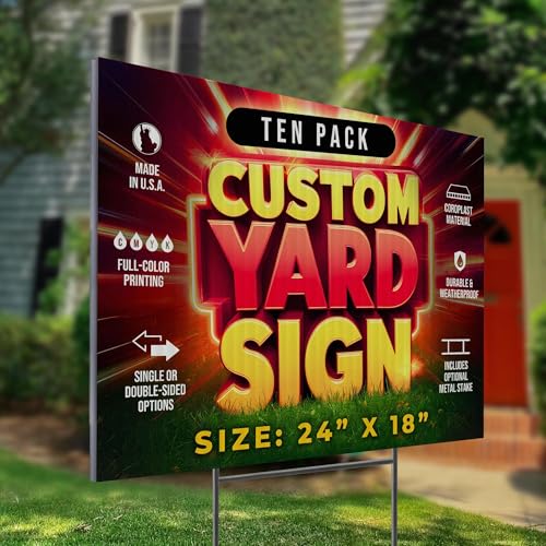 10 Pack 24"x18" Custom Yard Signs with Stakes (10 Count)