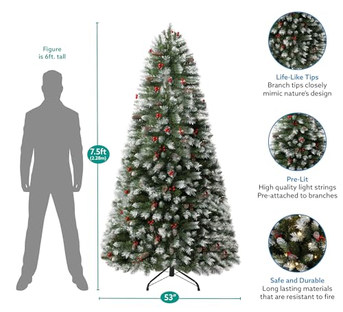 Vancouver 7.5ft Frosted Prelit Artificial Christmas Tree with Pine Cones
