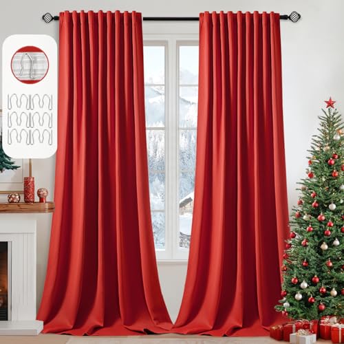 Christmas Red Back Tab Blackout Curtains 52x108 Inch Long 2 Panels (2 Count)