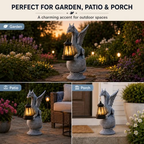 Solar Dragon Garden Statue with Lantern