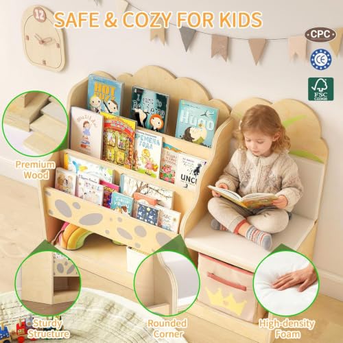 4-in-1 Kids Bookshelf and Toy Storage with Reading Nook, FSC Safety