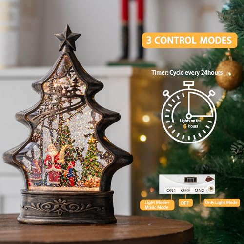 Musical Snow Globe Christmas Tree Lantern Lighted Santa List Christmas Snow Water Lantern Swirling Glittering Home Decoration and Gift