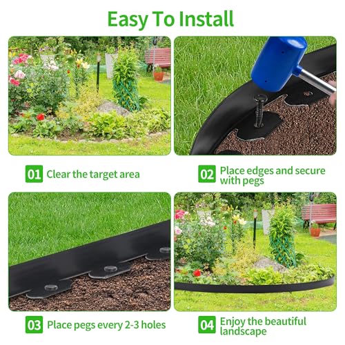 Landscape Edging Borders 33FT Extra Tall 4IN Outdoor Edging Borders Plastic Flexible with 30pcs Stakes
