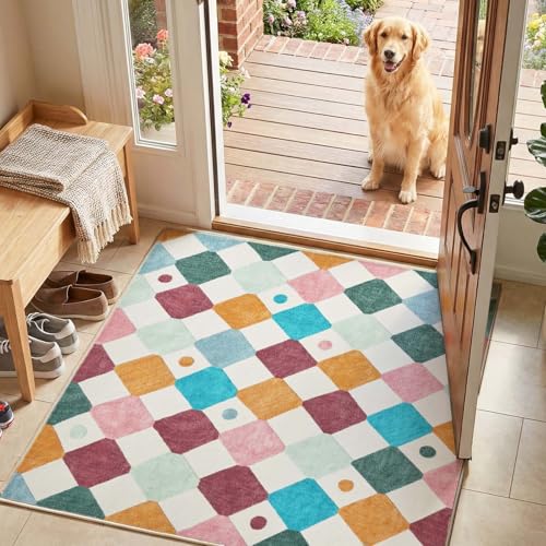 4x4 Square Nursery Rug Washable Kids Rug Colorful Play Mat Confetti (16 Sq Ft)