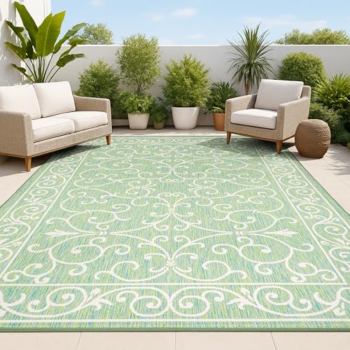Vintage Filigree Indoor Outdoor Area Rug 3X5 Green