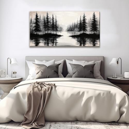 Black Wall Art For Living Room Canvas Art Wall Decor Print 24 X 48 In