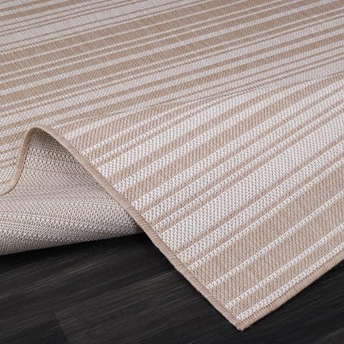 Stripe Outdoor Rug 10x14 Washable Outside Carpet for Indoor Patio Porch Waterproof Easy Cleaning Non Shedding Area Rugs Beige 10 x 14 (144 Sq Ft)
