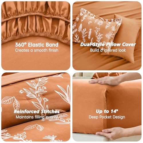 Burnt Orange Bed in a Bag King 7 Pieces