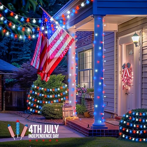 33ft 100 LED Red White and Blue Lights Battery Operated