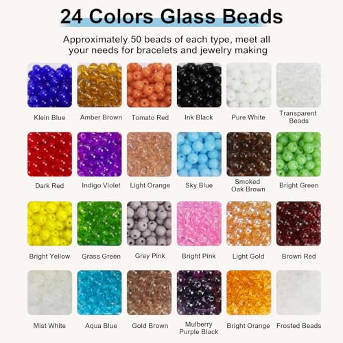 About 1200PCS 6mm Original Color Glass Beads Bracelet Making Kit