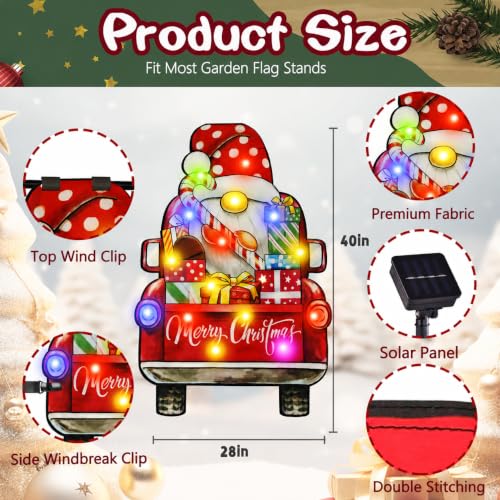 28x40 Solar Christmas Dwarf Garden Flag