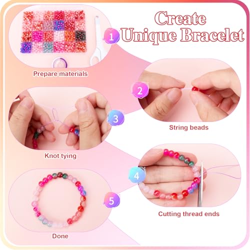 About 1200+ pcs 6mm Glass Beads Red Bracelet Making Kit (1200 Count)