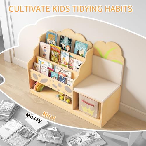 4-in-1 Kids Bookshelf and Toy Storage with Reading Nook, FSC Safety