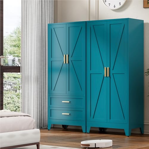 71'' Farmhouse Metal Wardrobe Cabinet with Hanging Rod