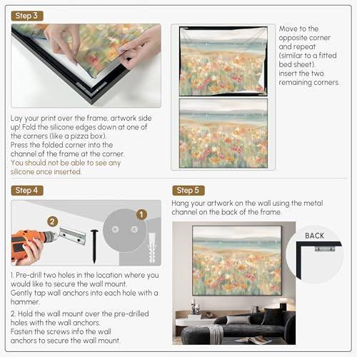 60"x72" Extra Large Framed Wall Art Coastal Flower Field with Sailing Boats Serene Landscape Illustration for Home Living Room Bedroom Decor