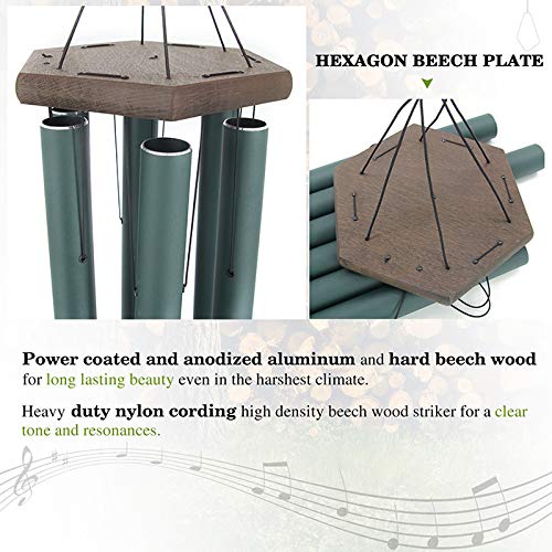 Large Wind Chimes for Outside 44 inch Green Deep Tone Garden Gift Outdoor