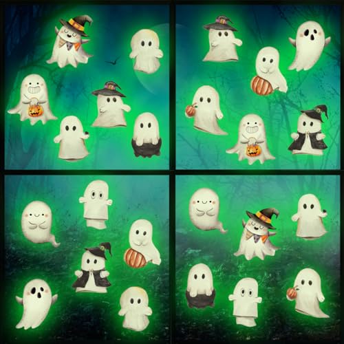 Glow in the Dark Halloween Ghost Window Clings Green Luminous Ghost Window Decals for Halloween Party Decorations Home School Glass