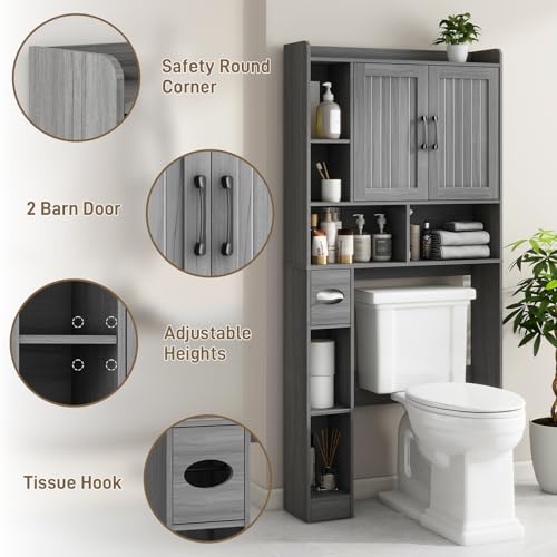 Farmhouse Over The Toilet Storage Cabinet with Barn Door