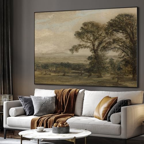 36"x46" Extra Large Framed Wall Art Vintage Landscape with Trees and Distant Horizon for Home Living Room Bedroom