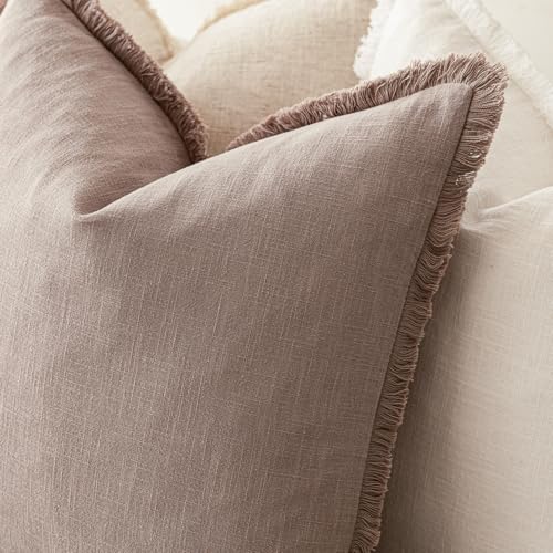Decorative Linen Fringe Throw Pillow Covers 20×20 Dusty Pink (2 Count)