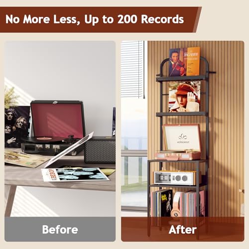 Record Player Stand with Vinyl Storage (5 Count)