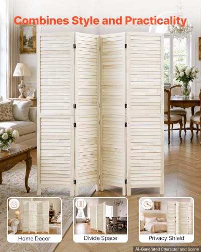 Wood Room Divider 4 Panels 67 in Tall Wood Folding Privacy Screen