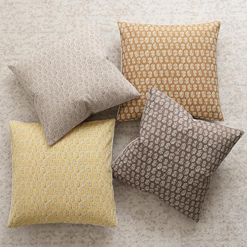 Decorative Floral Print Throw Pillow Covers 20×20 Light Yellow (2 Count)