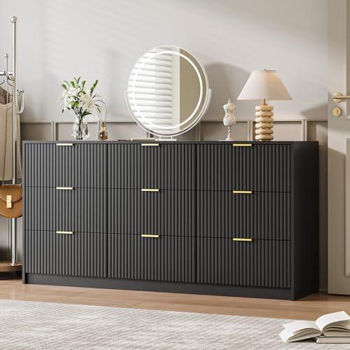 Black 9 Drawer Dresser for Bedroom