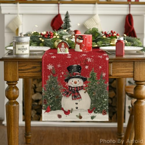 Snowman Christmas Table Runner Home Party Decor 13x48 Inch