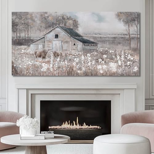 Cow Home Wall Decor Floral Canvas Print Room Decorations 29"x58" Large Pictures for Living Room Wall Art for Dining Room Area