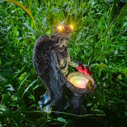 Solar Outdoor Garden Decor Angel Statue Light with Color Changing Birdbath