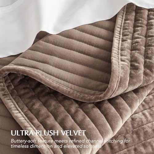 Stripe Channel Luxury Velvet Quilt Set King Size