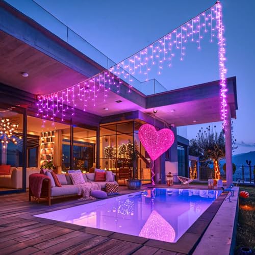 Pink Christmas Lights Outdoor Icicle Lights for Outside 33ft 400 LED String